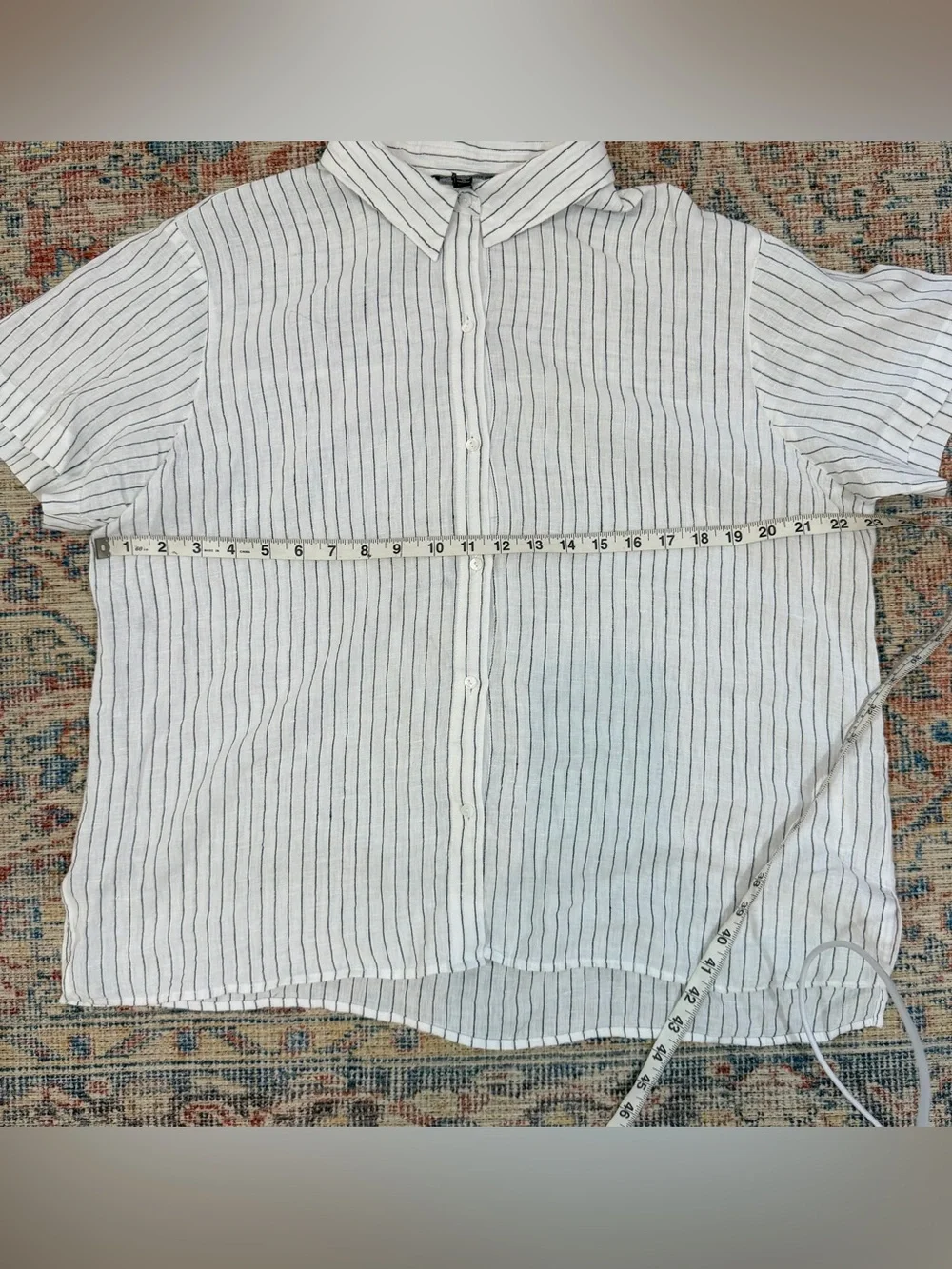 Eileen Fisher White Button-Down Shirt with Black Pinstripes - Picture 8 of 10